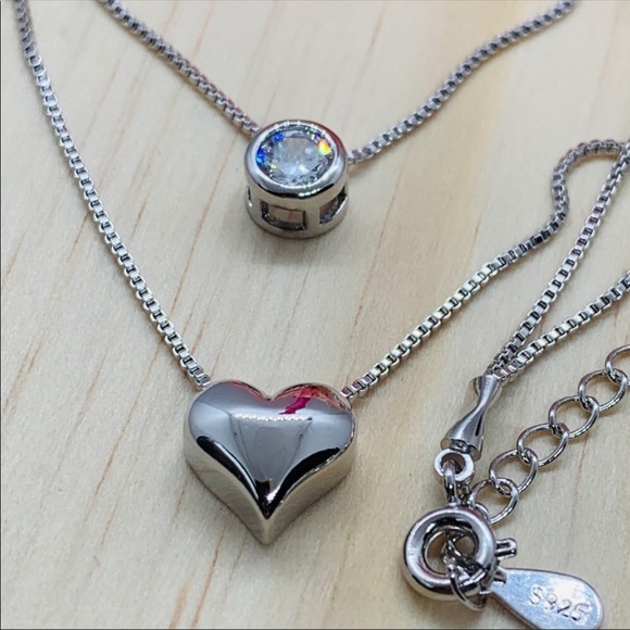 🌟 Sterling Silver 925 Double Heart Necklace - Picture 2 of 2